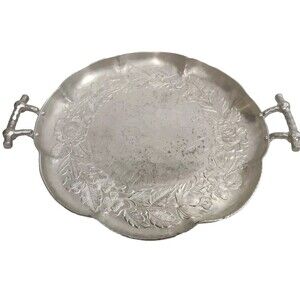 Vtg Everlast Forged Aluminum Serving Tray With Handles #1116 Floral Design